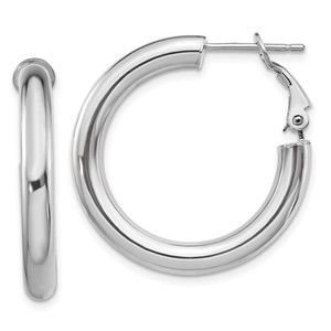 14k White Gold 4x20mm Polished Round Omega Back Hoop Earrings